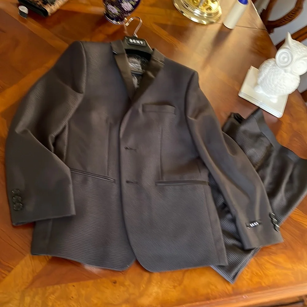 DKNY Boys Black Textured Two-Button tuxedo and pants